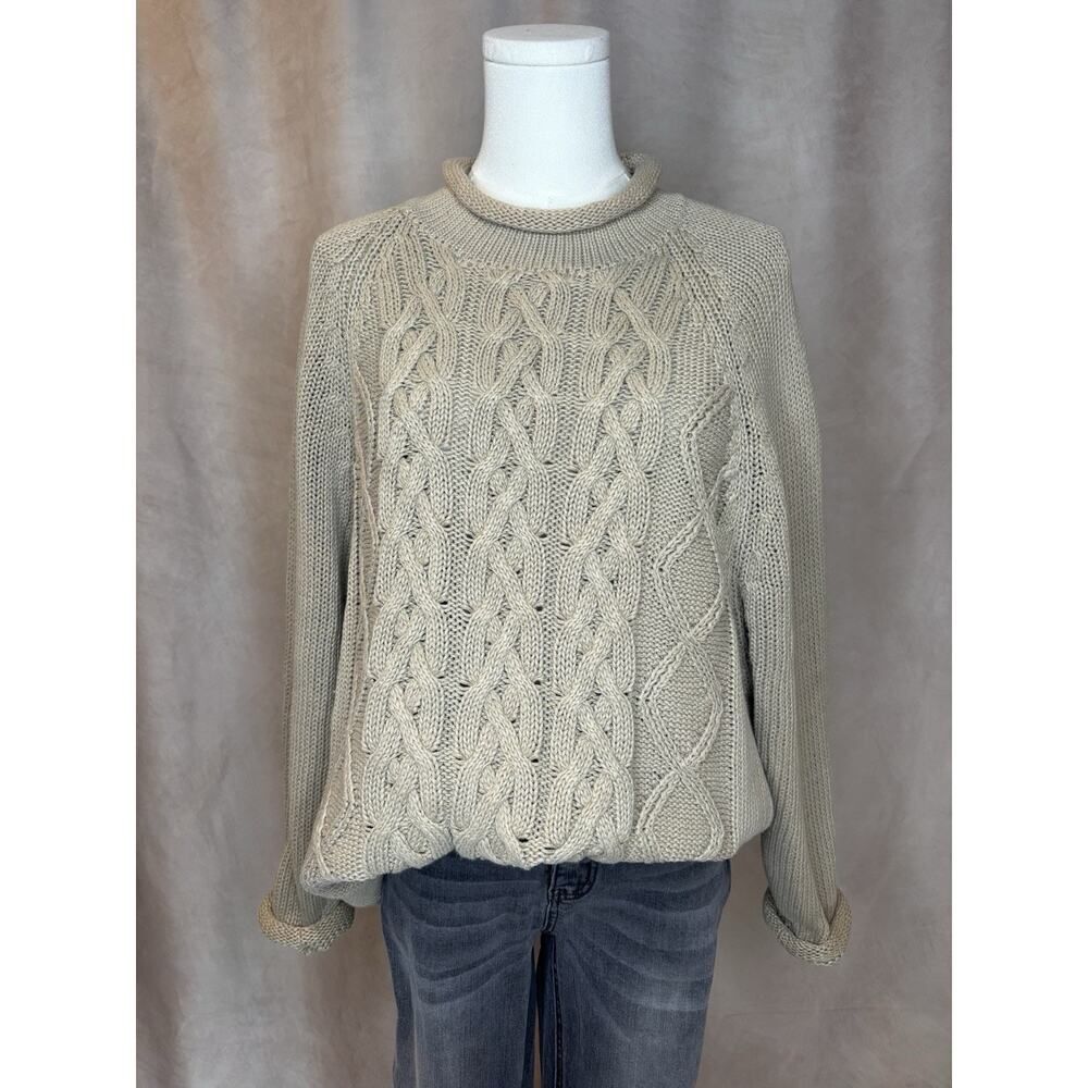 The Limited Cable Knit Tunic Sweater M Ramie Cotton Oatmeal Relaxed
